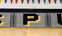 Bleachers in a gym with 